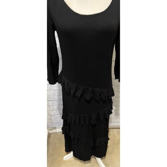 Multiples Long Sleeve Black Ruffle Long Maxi Dress - Soft And Stretchy - Size M - Picture 3 of 10
